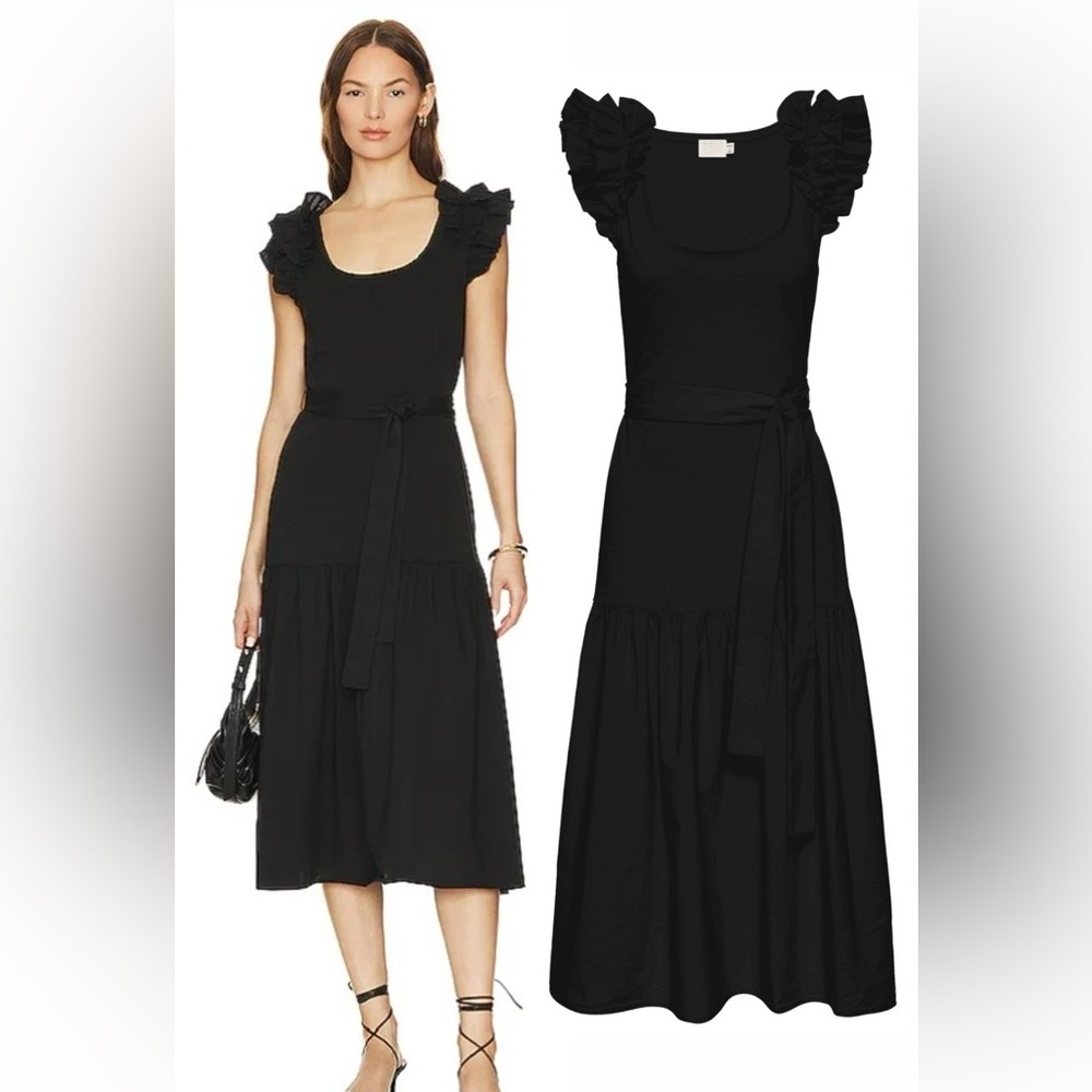 Nation Los Angeles Everleigh Frilly Dress in Jet Black size M